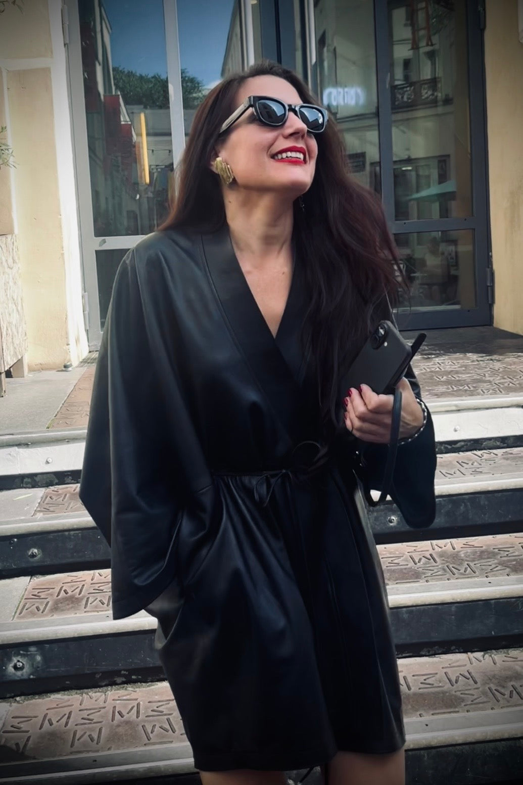 Kimono dress short | Leather