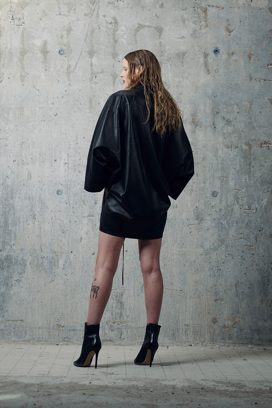 Kimono dress short | Leather
